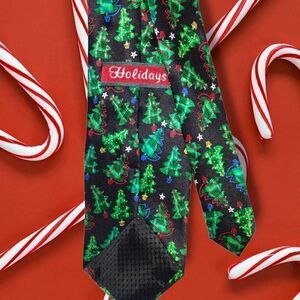 Holidays Christmas Tie Men Black Green Silk Trees OS‎